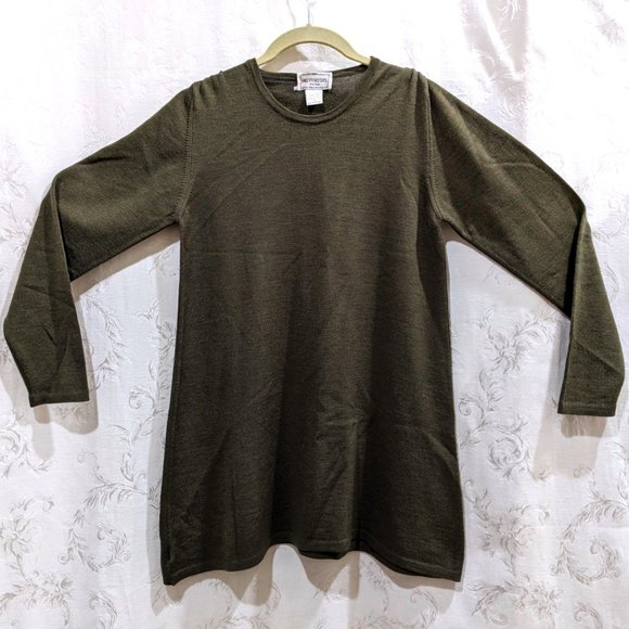 Vintage Henri Bendel Merino Wool Olive Long Tunic Sweater 100% Extrafine Italy - Picture 1 of 4